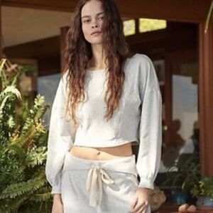 Free People Beach Sunset Pier Crop Top Cozy Sweater in Grey Size Large